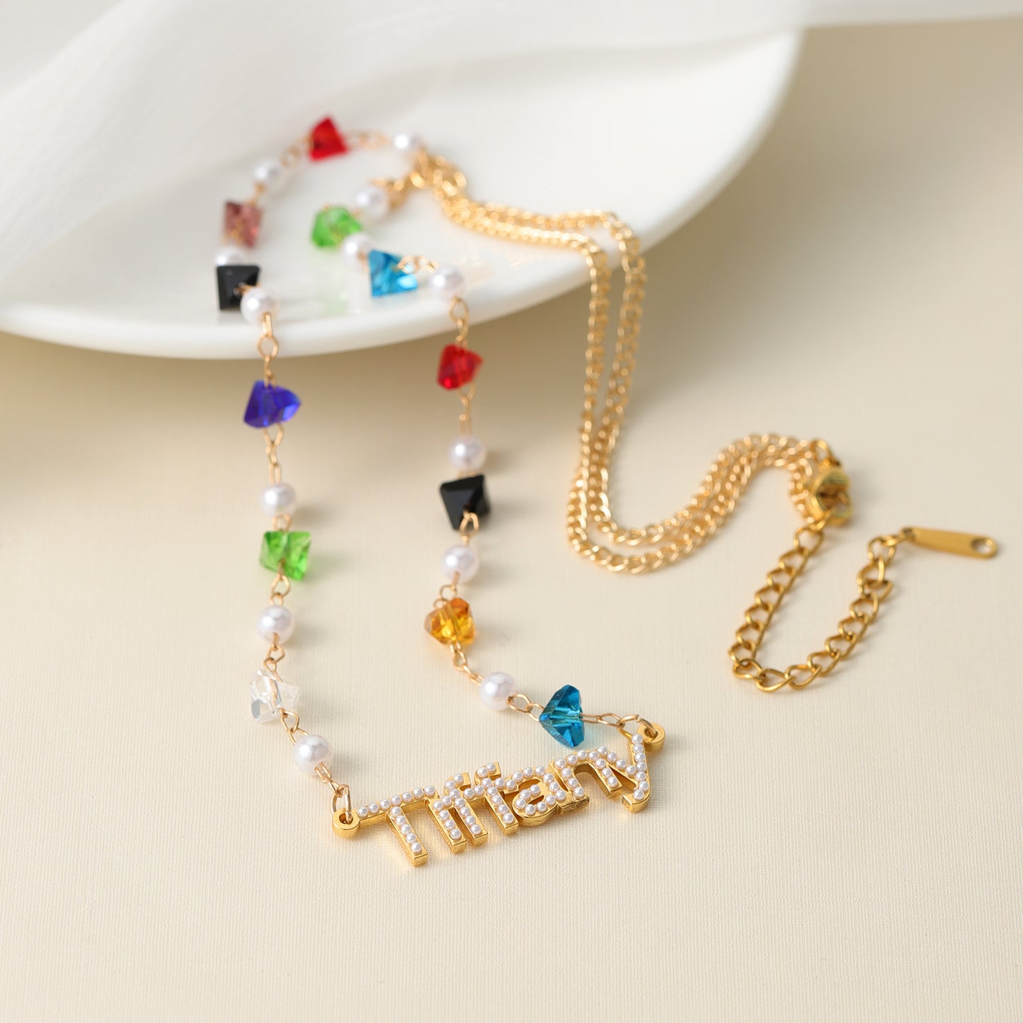 Pearl Name Pendants With Birthstone Letters Necklace MN2109