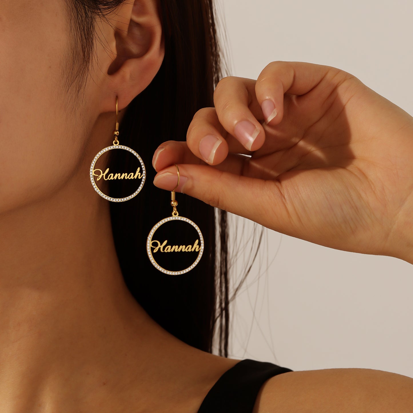 Personalised Name Round Diamond Earrings QHZE0049