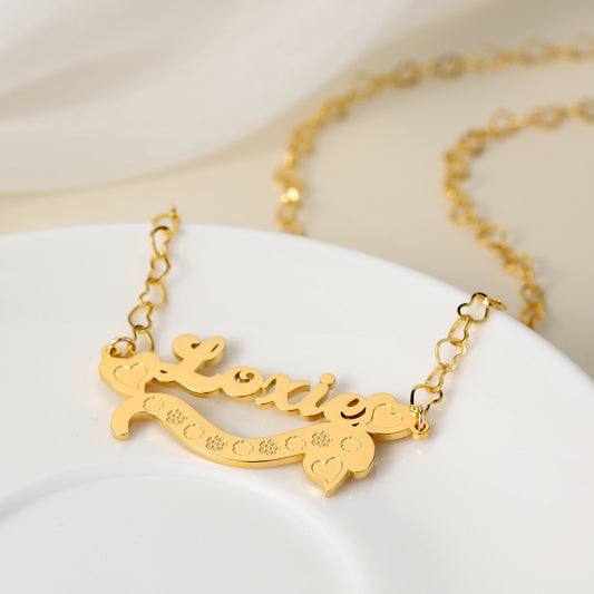 Custom Name Necklace With Heart Double Plate Nameplate MN2111