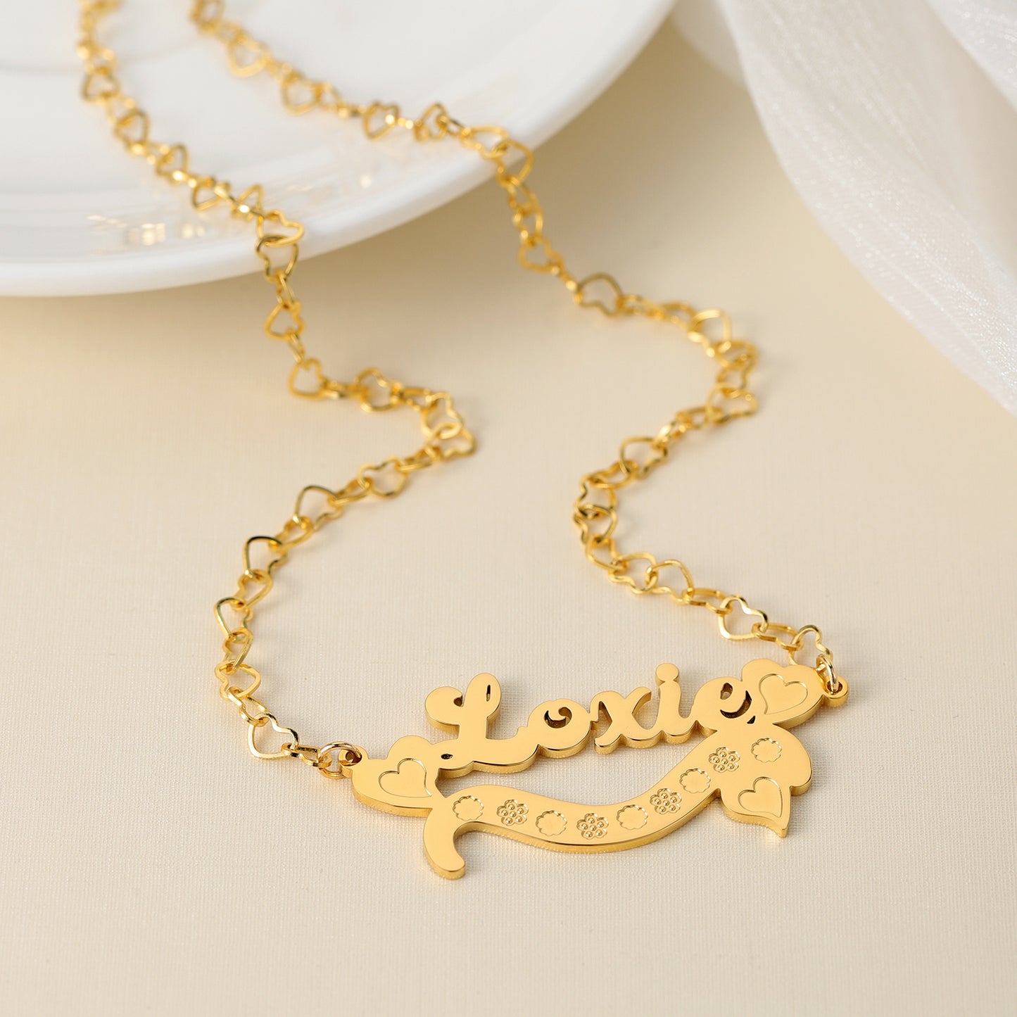 Custom Name Necklace With Heart Double Plate Nameplate MN2111
