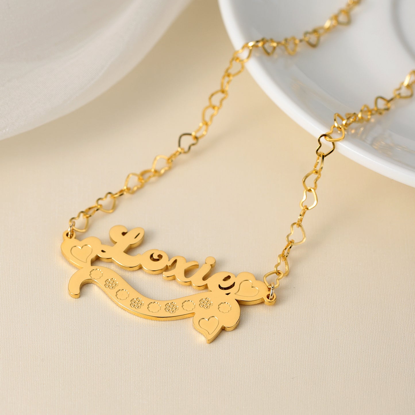 Custom Name Necklace With Heart Double Plate Nameplate MN2111