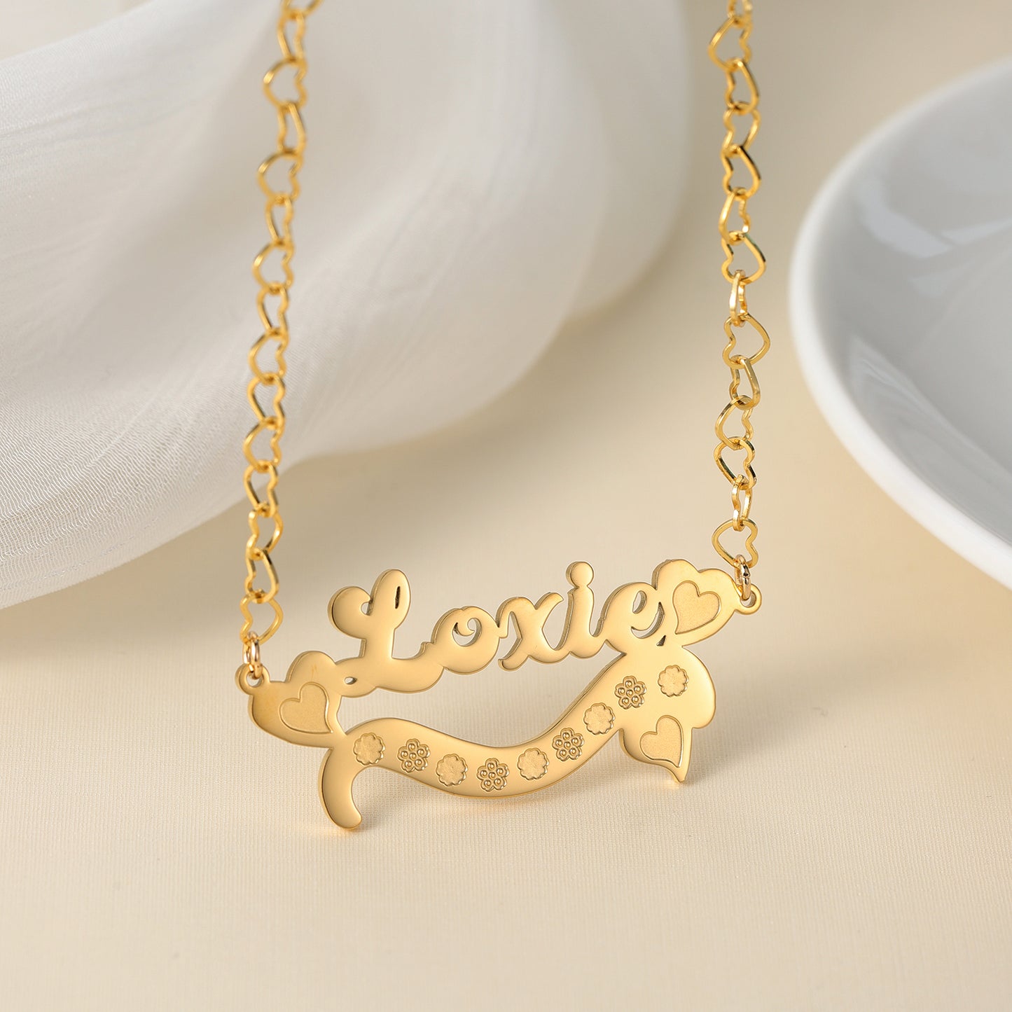Custom Name Necklace With Heart Double Plate Nameplate MN2111