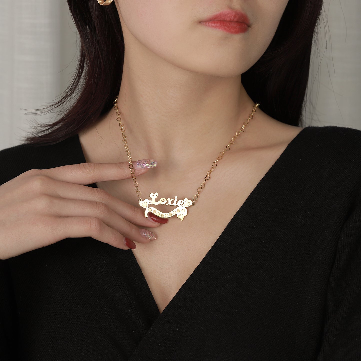 Custom Name Necklace With Heart Double Plate Nameplate MN2111