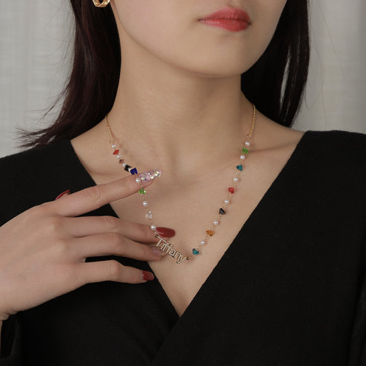 Pearl Name Pendants With Birthstone Letters Necklace MN2109