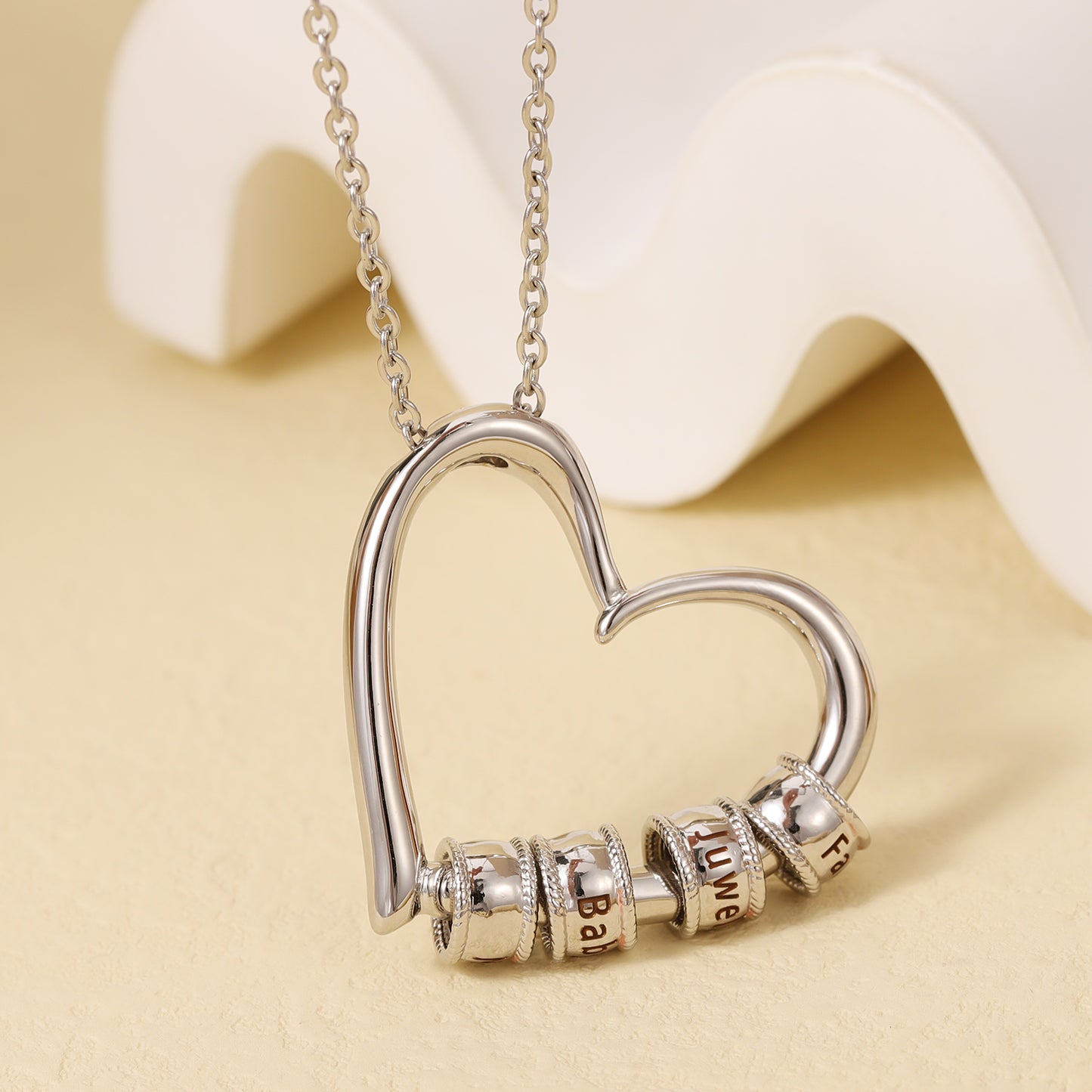 Custom Engraved Beads Heart Necklace CNN3016