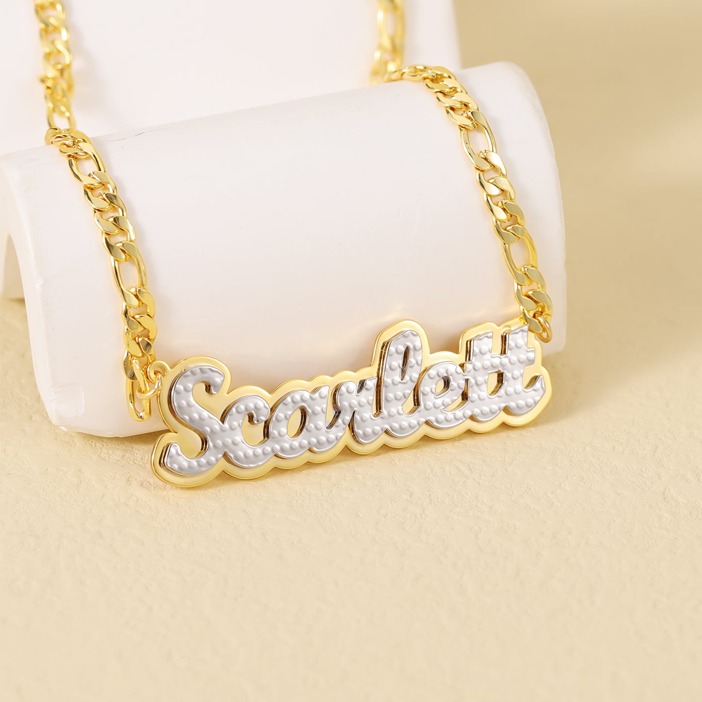 Double Plate Two Tone Name Necklace QHN3048