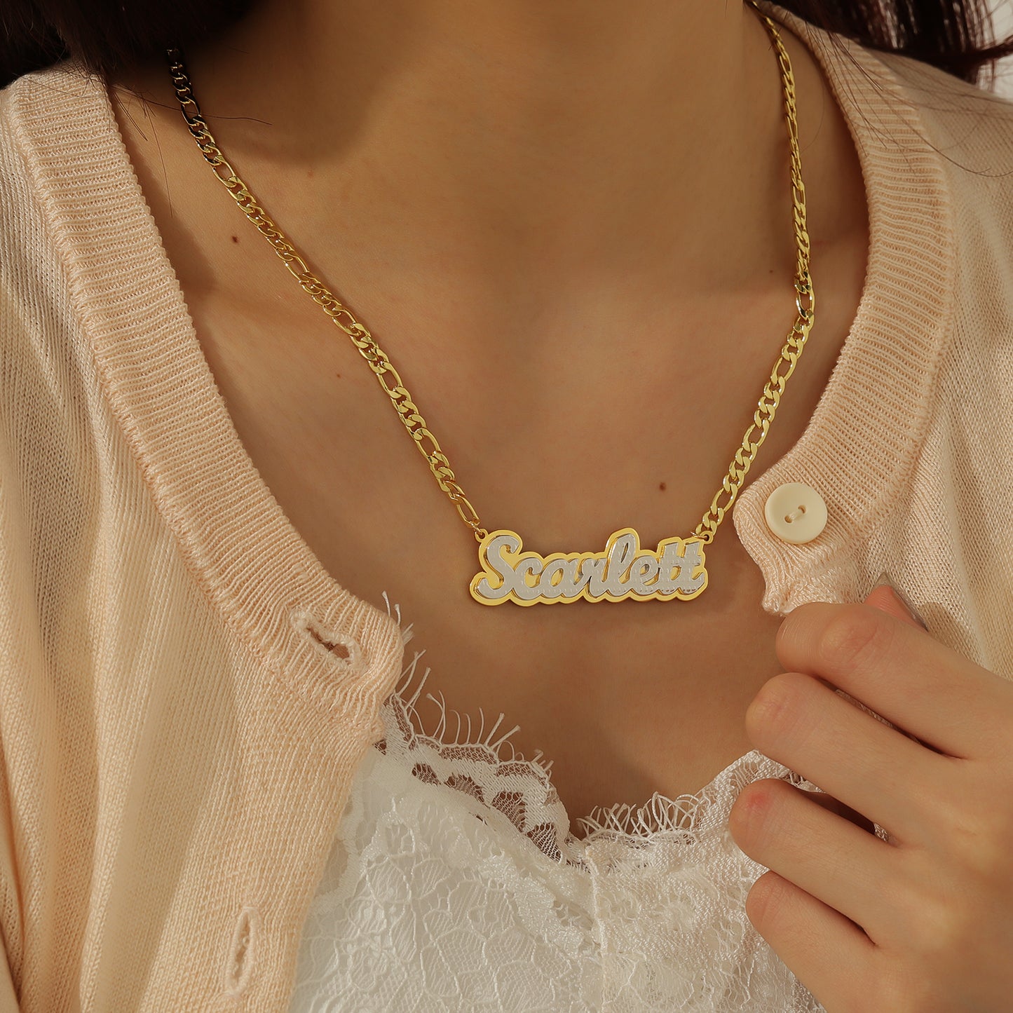 Double Plate Two Tone Name Necklace QHN3048