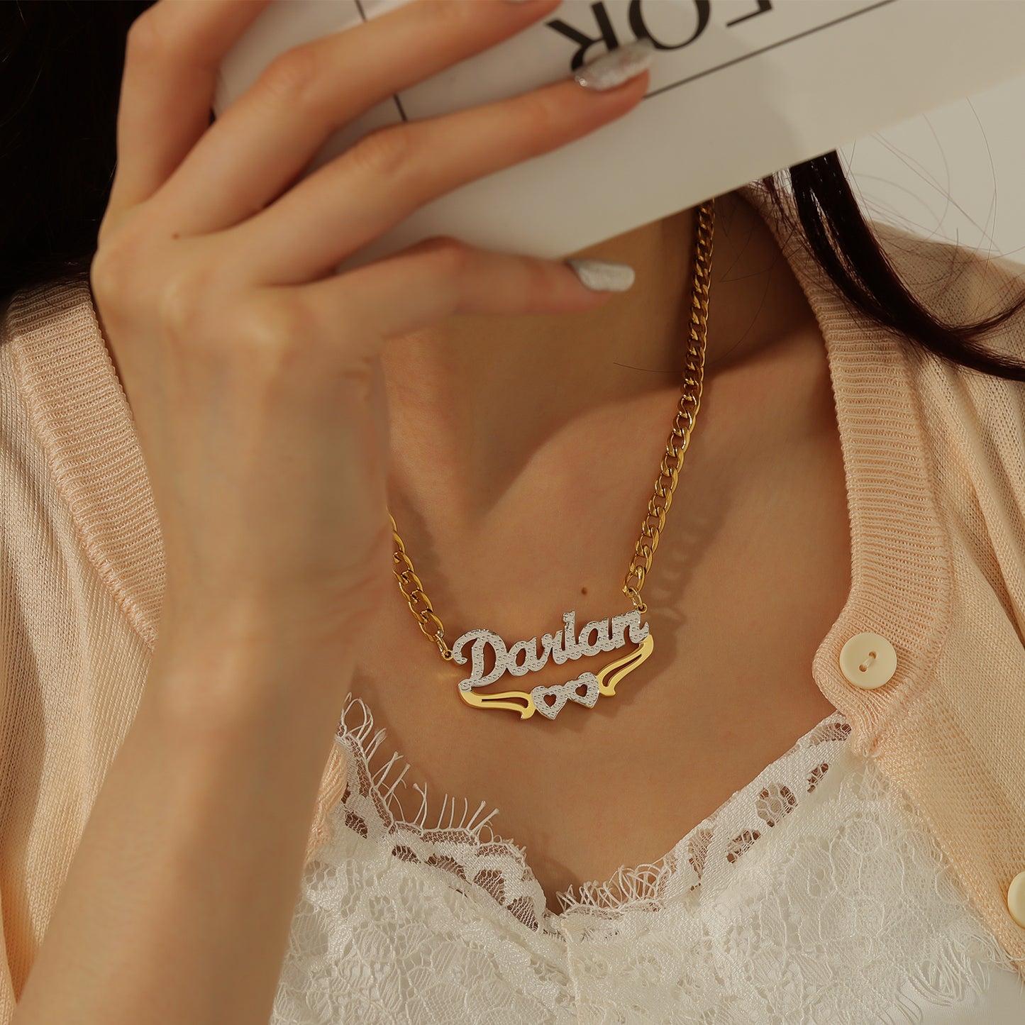 Two-Tone Name Custom Necklace QCN3019