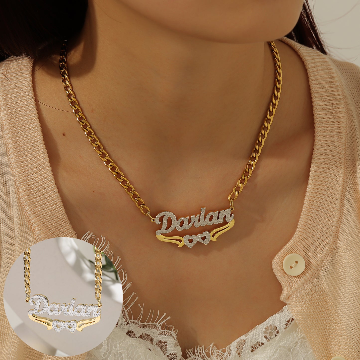 Two-Tone Name Custom Necklace QCN3019