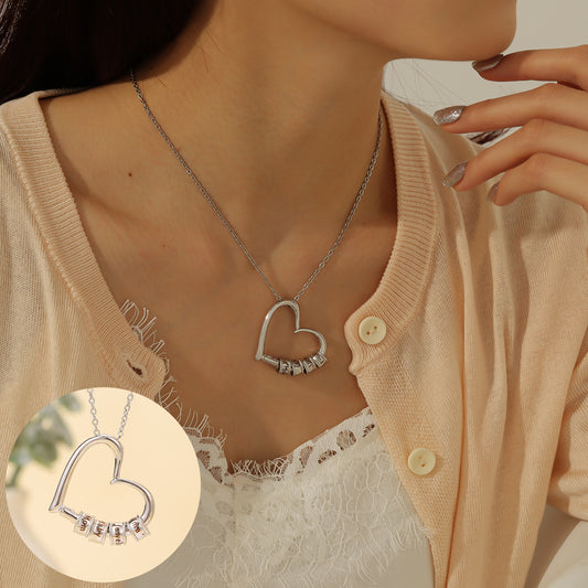Custom Engraved Beads Heart Necklace CNN3016
