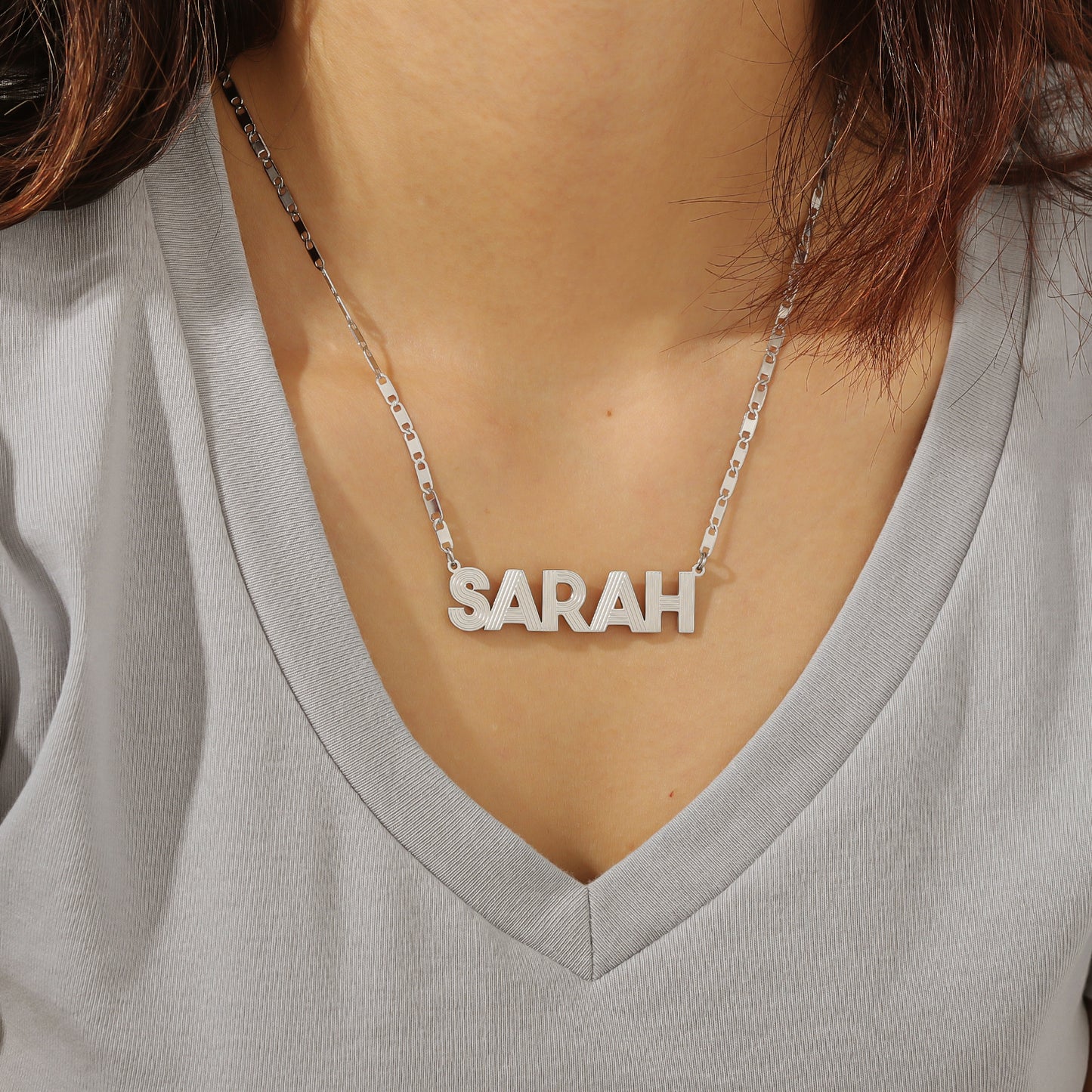 Nameplate Textured Letter Pendant Necklace QFN0191