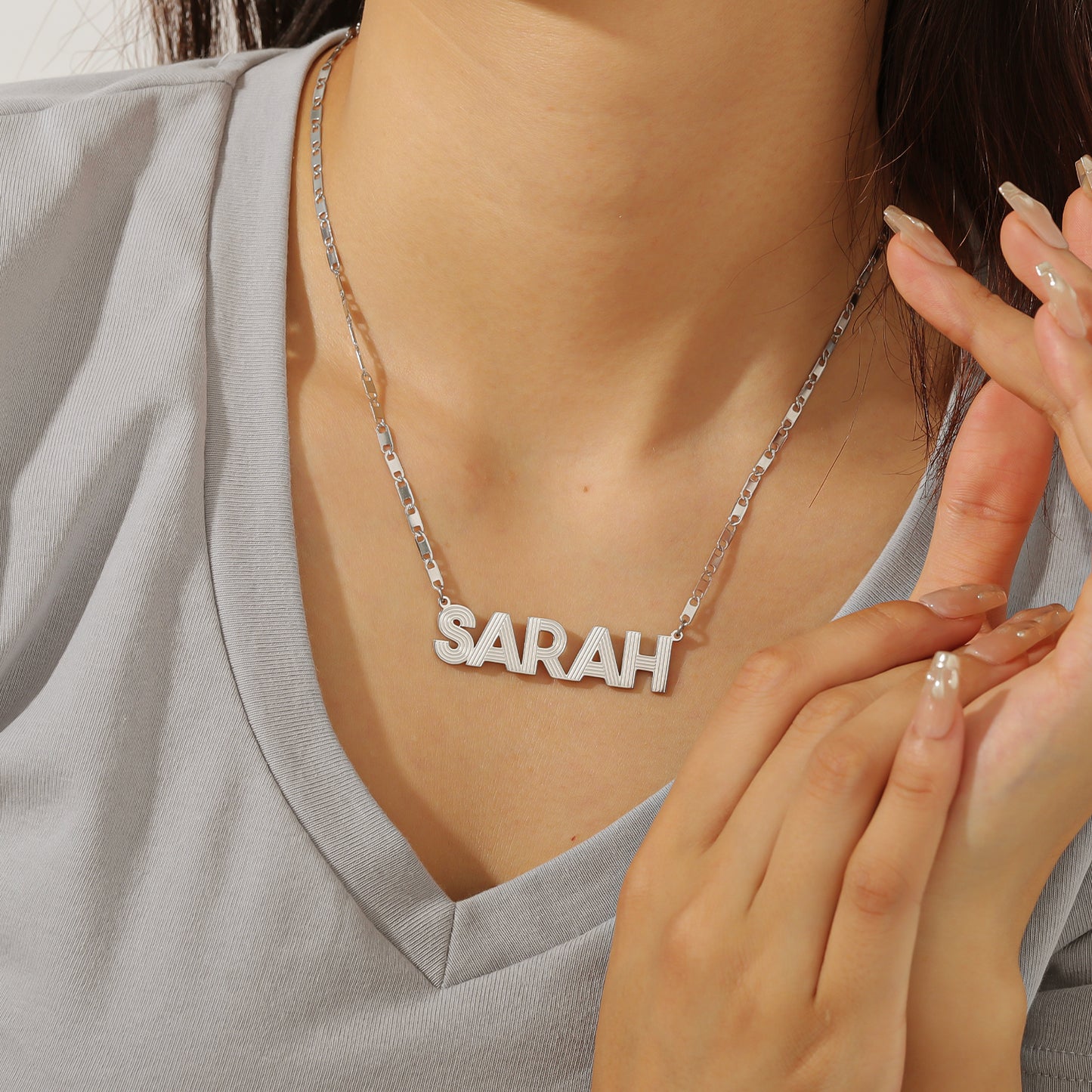 Nameplate Textured Letter Pendant Necklace QFN0191