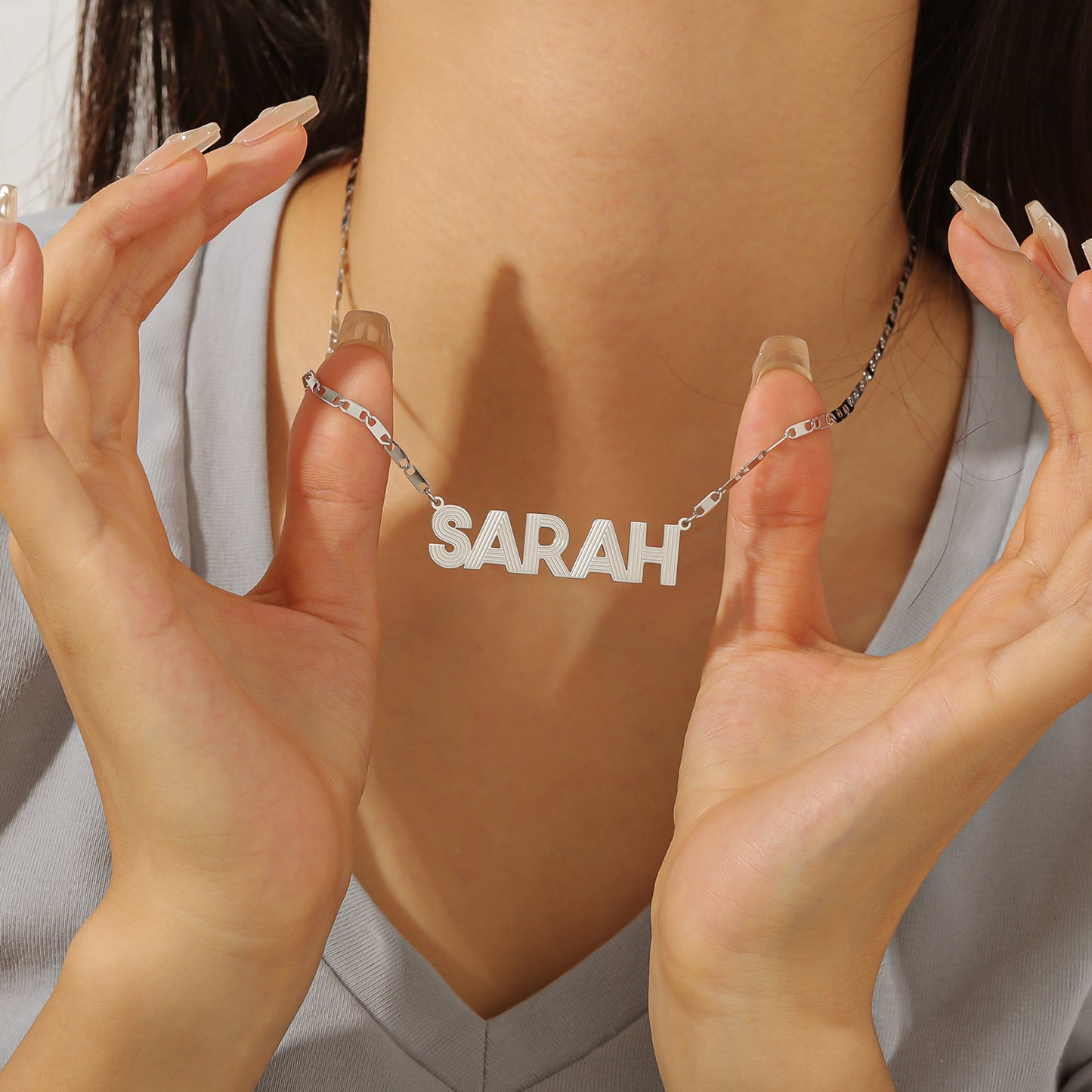 Nameplate Textured Letter Pendant Necklace QFN0191