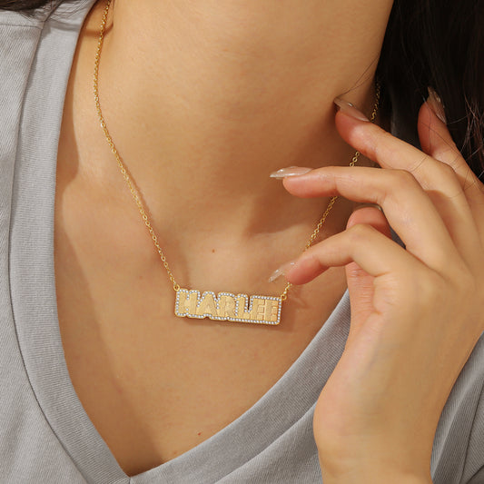 Custom Textured Crystal Name Necklace MN2090