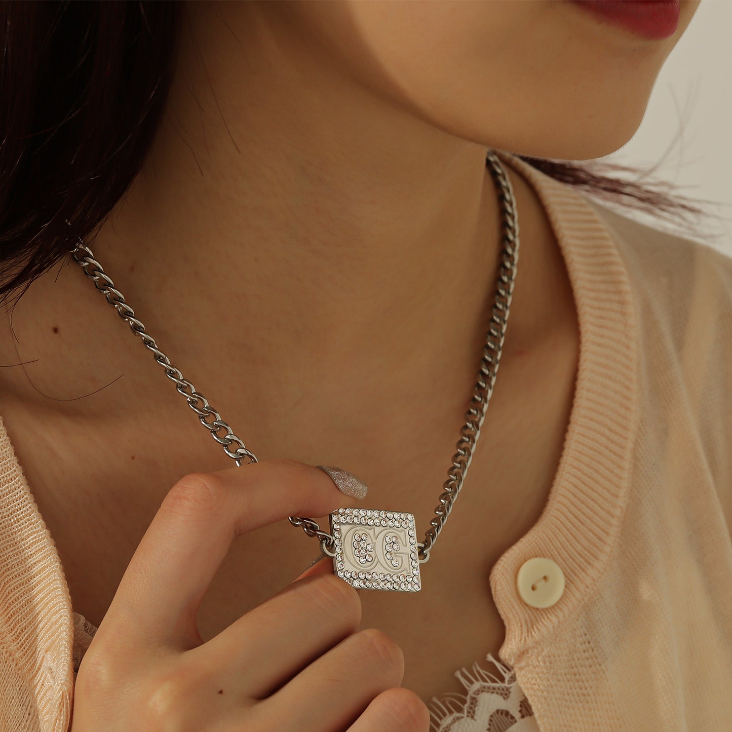 Custom Initial Diamond Necklace Nameplate QSN3047