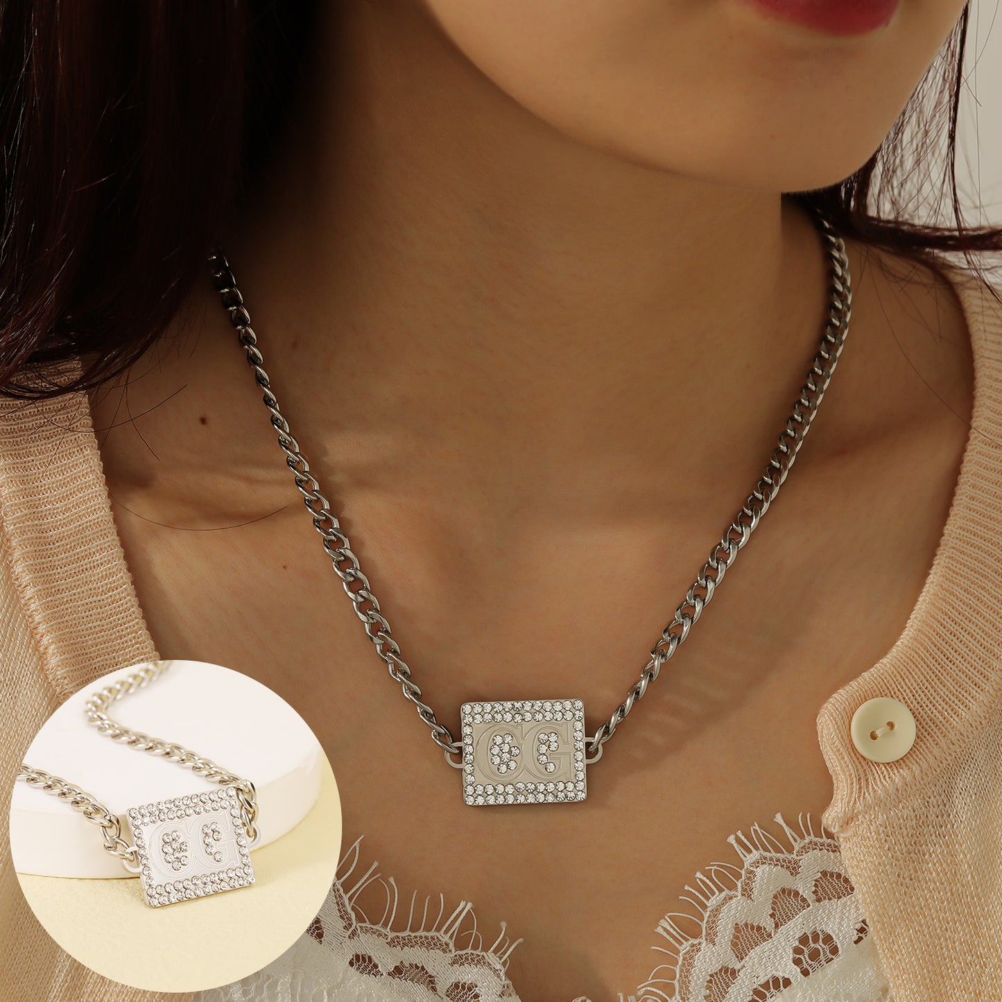 Custom Initial Diamond Necklace Nameplate QSN3047