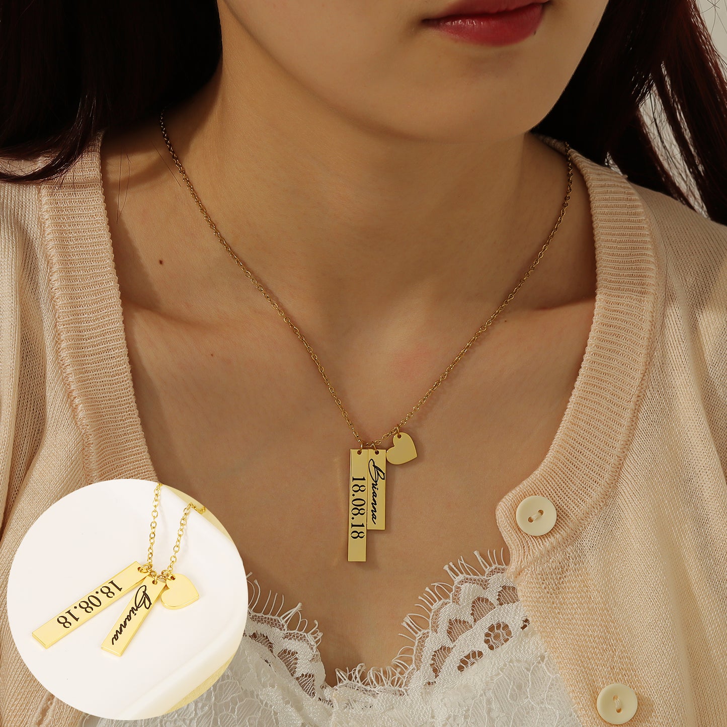 Custom Engraved Name Square Necklace SSN3049