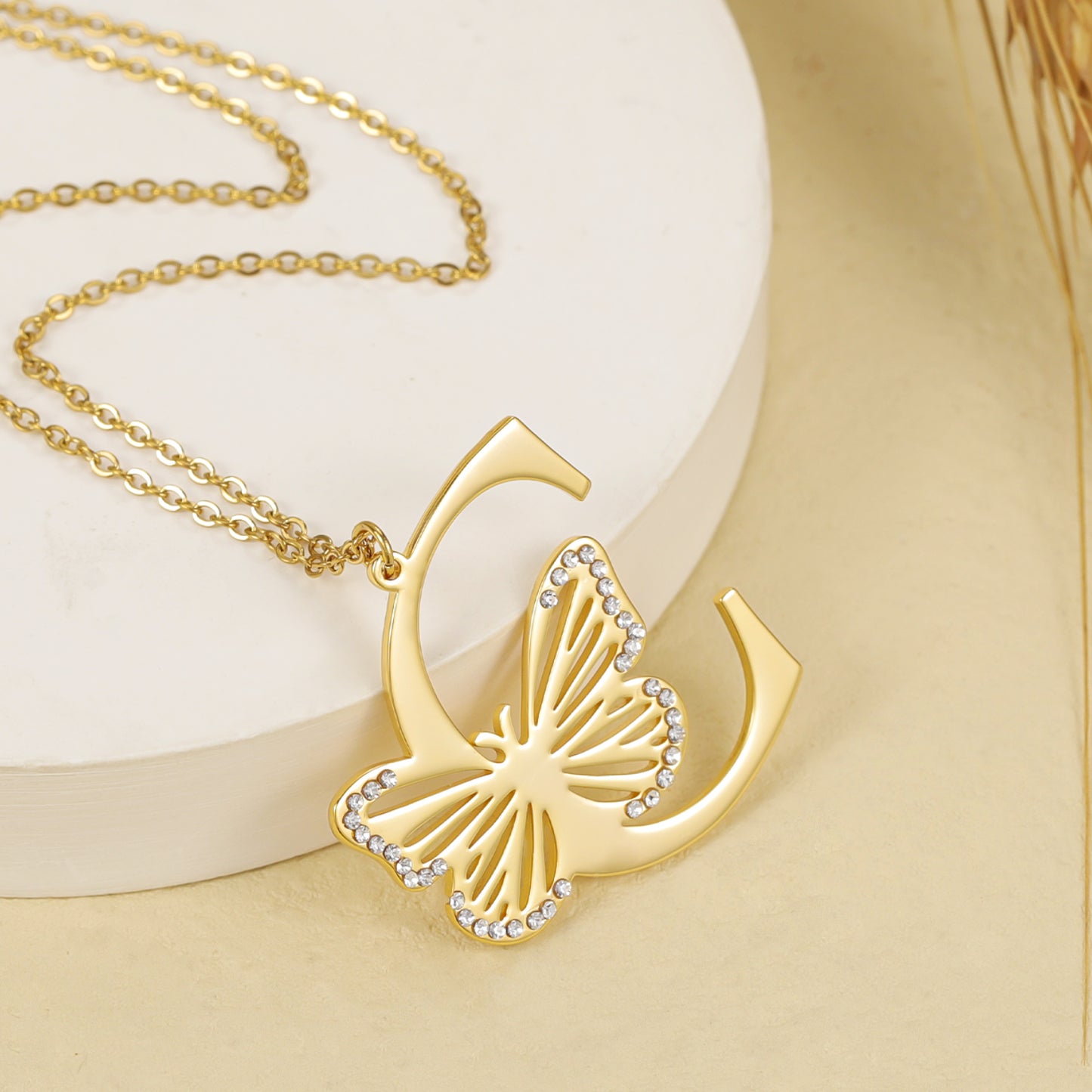 A-Z Crystal Butterfly Letter Necklace SSN3001
