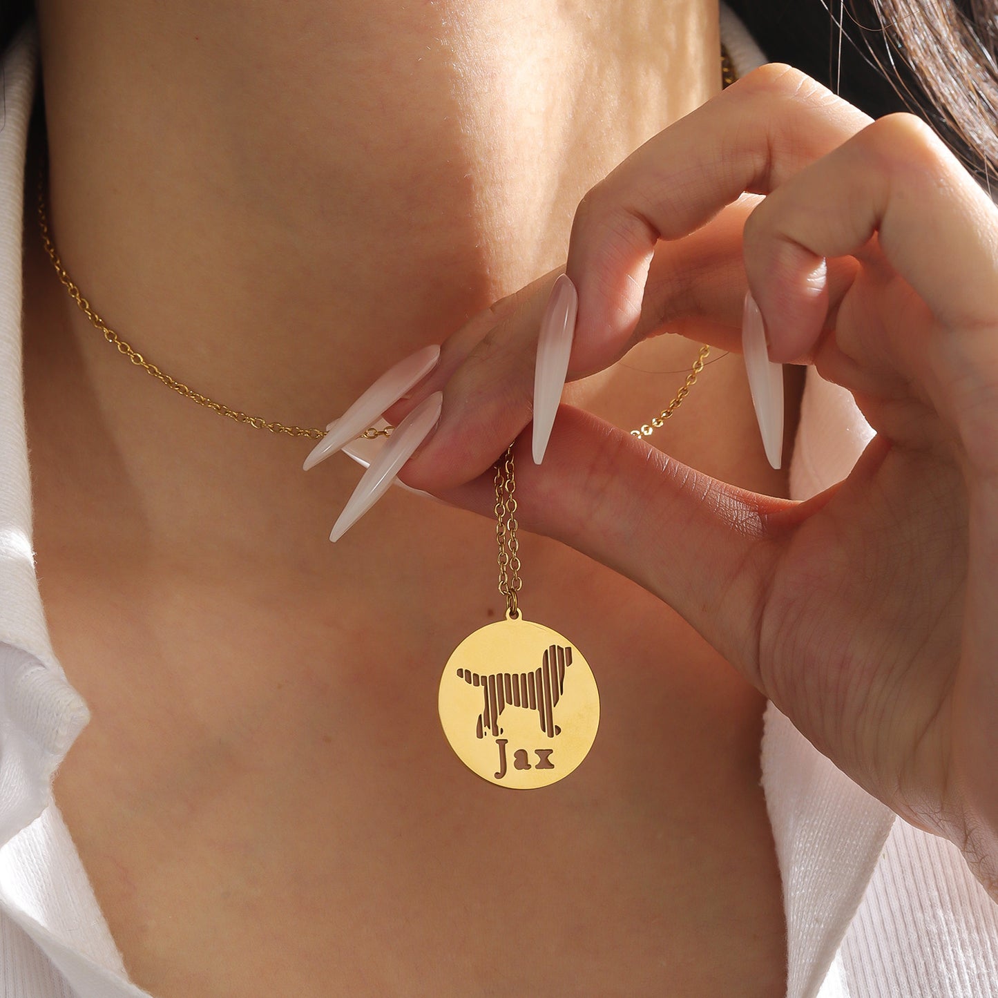 Custom Dog Name Disc Necklace, Personalized Cut‑Out Dog Silhouette Pendant, Pet Memorial Jewelry Gift for Dog Lover-QN3814