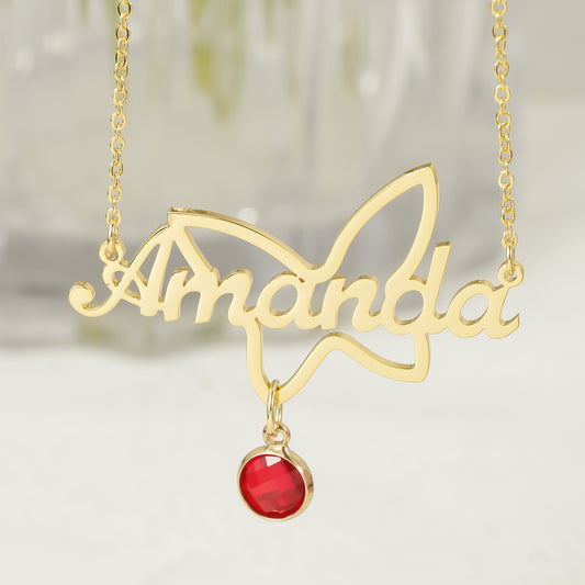 Name Necklace with Heart Birthstone QNN3087