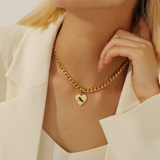 Engraved Heart Necklace Curb Chain QN-N3011
