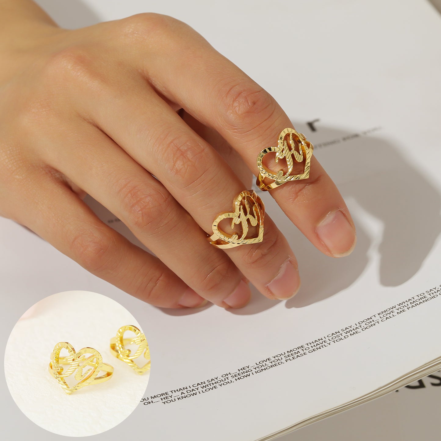 Initials Letters Heart Ring QFR3088