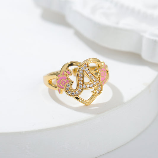 Initials Letters Heart Diamond Ring   SSS3006