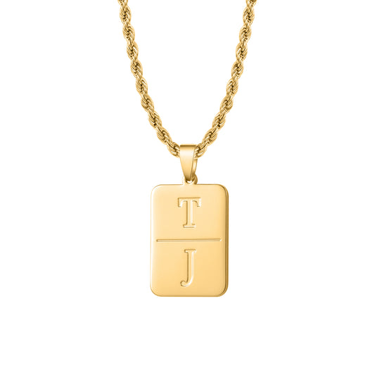 Personalized rectangular engraved letter pendant QF-N0023
