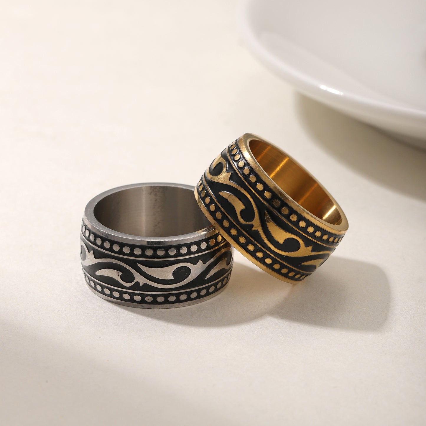 Rings for Men Vintage Biker Signet Ring Celtic Knot Black Enamel Mens Wedding Rings CS-R8831