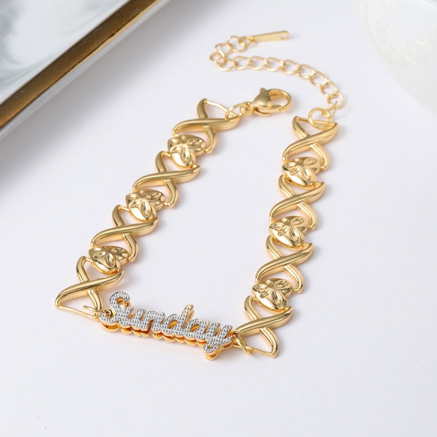 Custom XOXO Double Layer Two Tone Heart Name Bracelet QFB3139