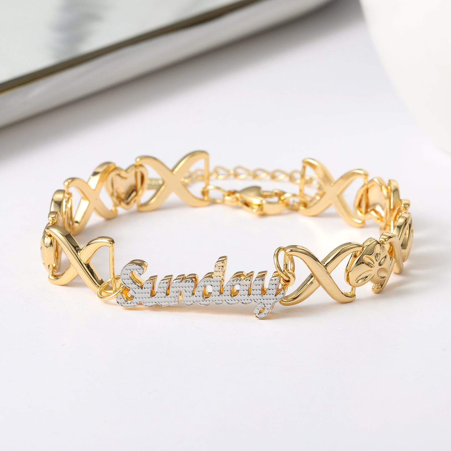 Custom XOXO Double Layer Two Tone Heart Name Bracelet QFB3139
