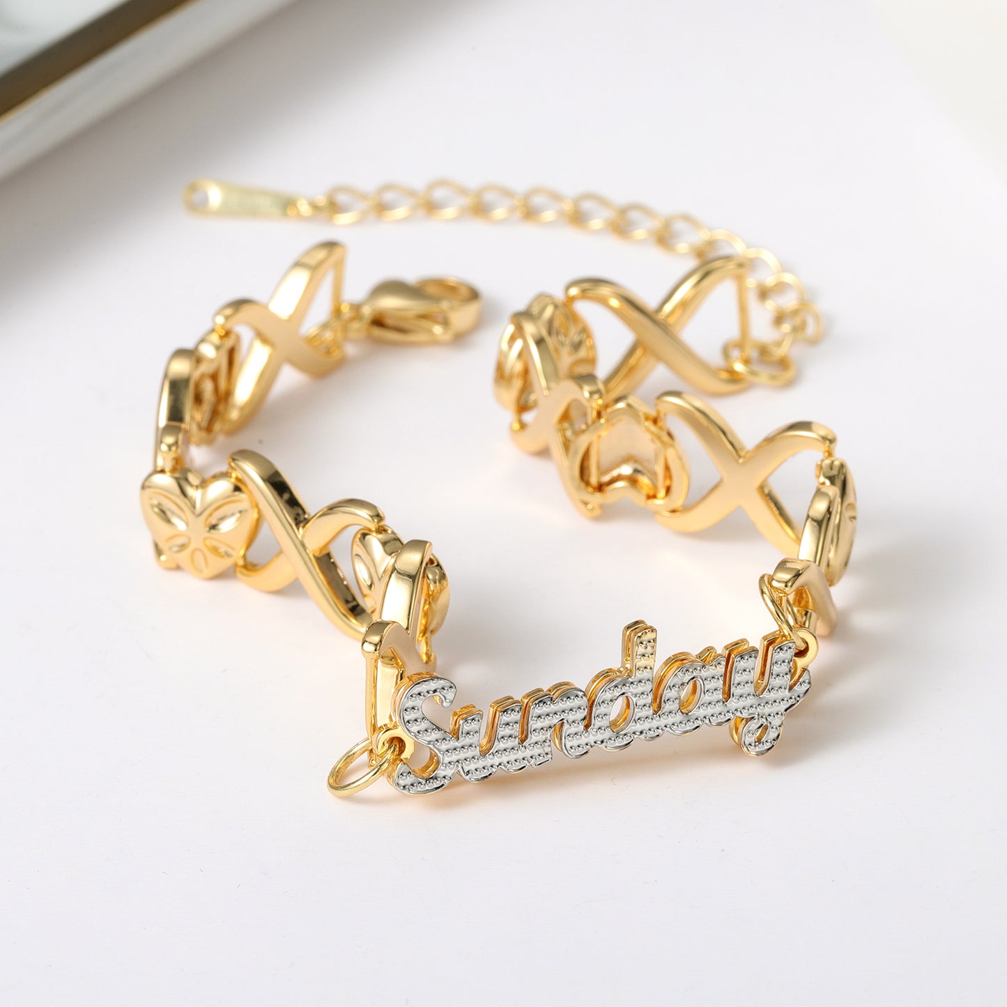 Custom XOXO Double Layer Two Tone Heart Name Bracelet QFB3139