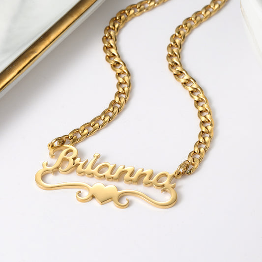 Custom Name Heart Necklace With Cuban Chain QNN3137