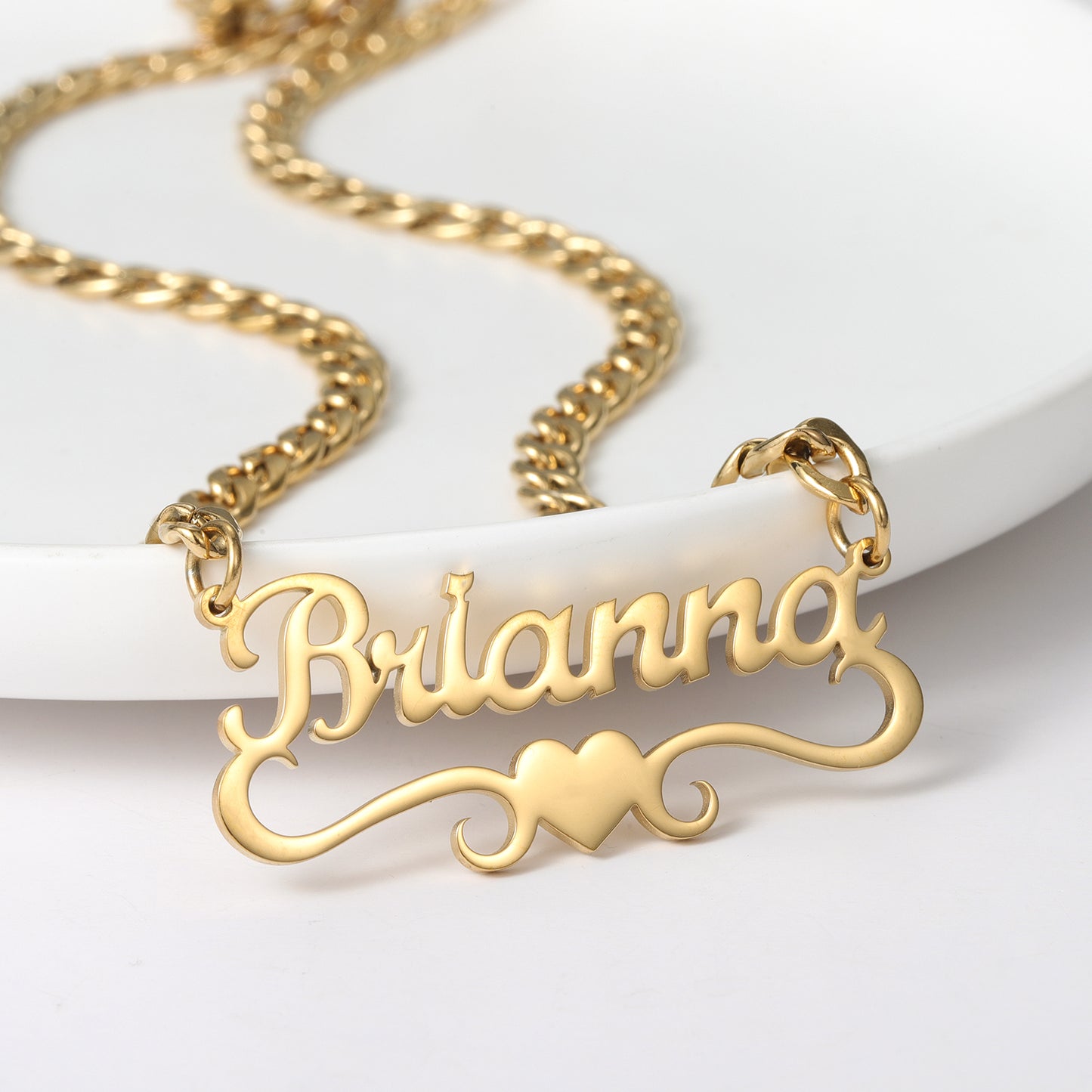 Custom Name Heart Necklace With Cuban Chain QNN3137