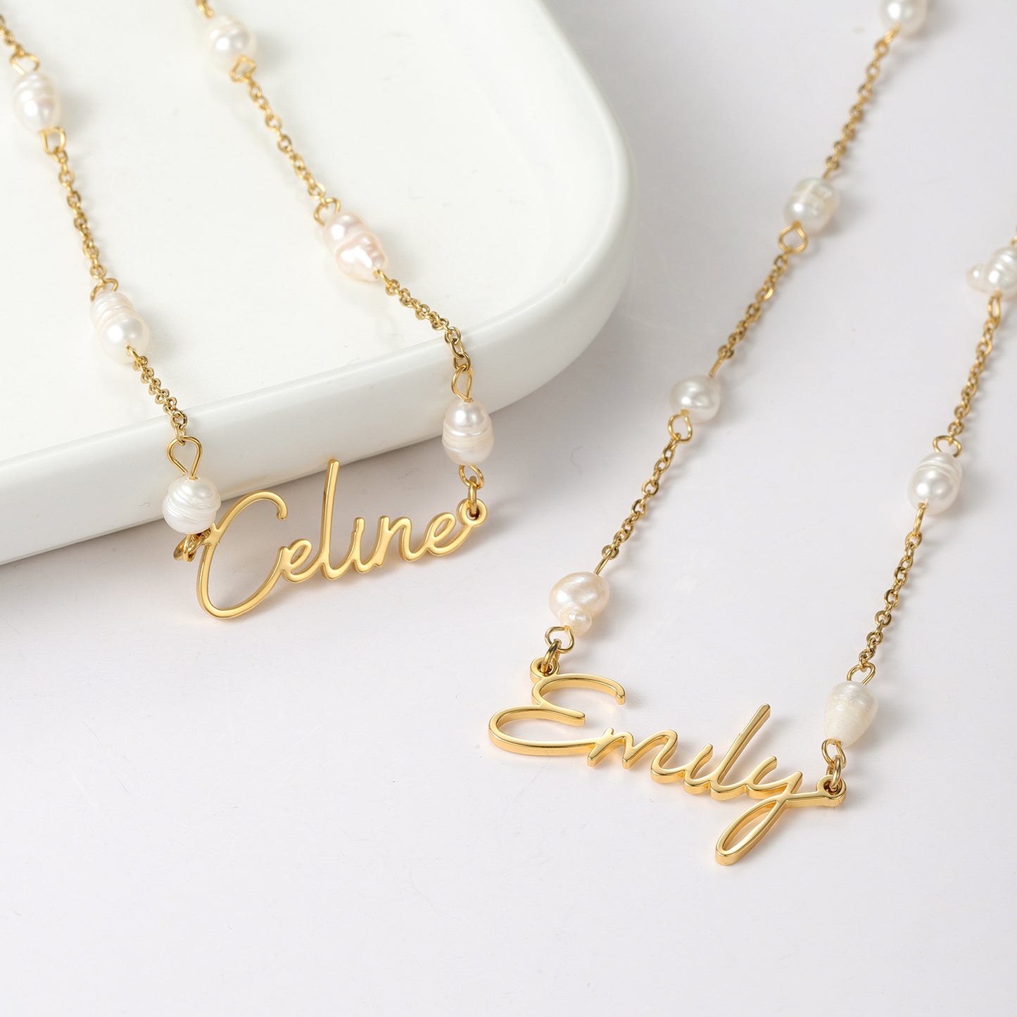 Custom Beaded Pearls Name Pendant Necklace QNN3107