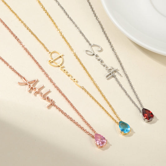 Customized Name Necklace with Teardrop Birthstone QH-N8754