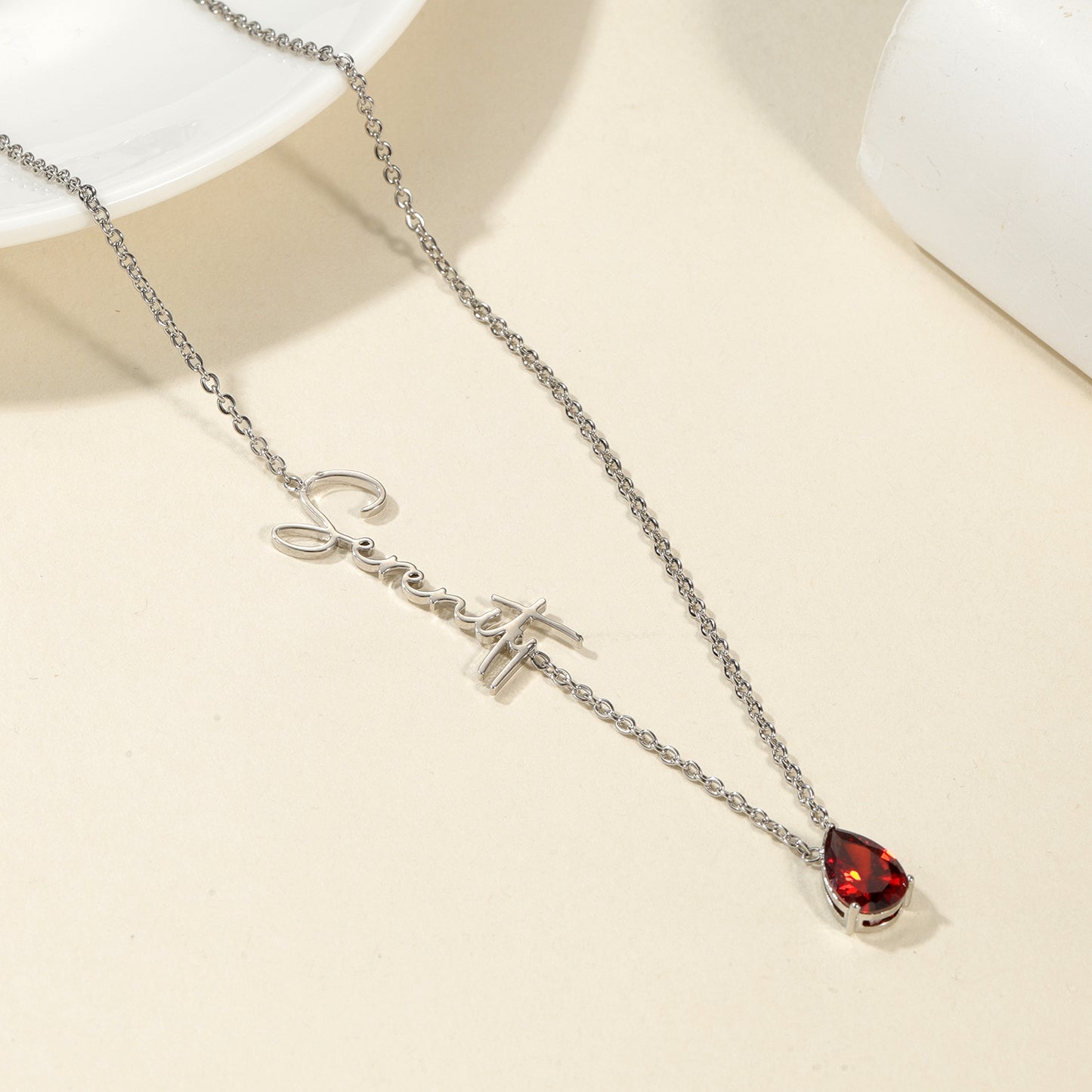 Customized Name Necklace with Teardrop Birthstone QH-N8754
