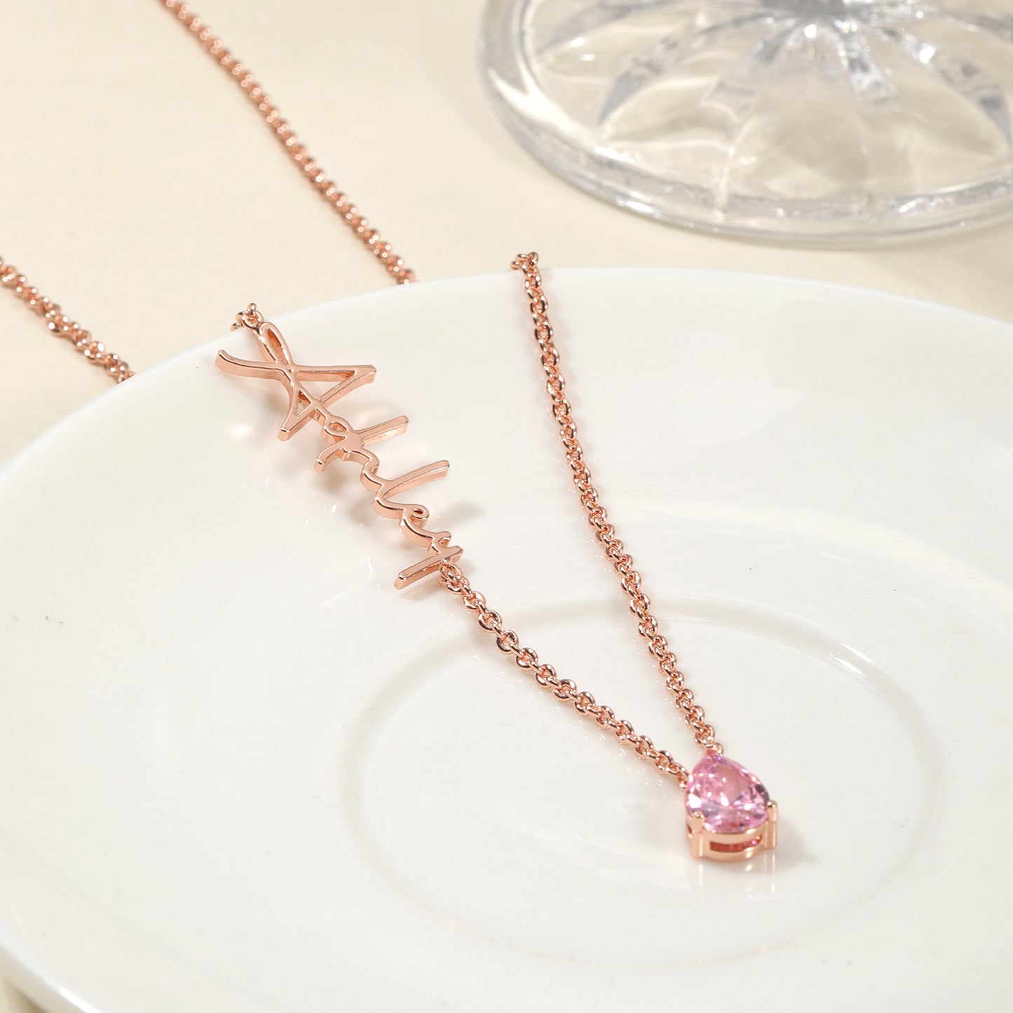 Customized Name Necklace with Teardrop Birthstone QH-N8754
