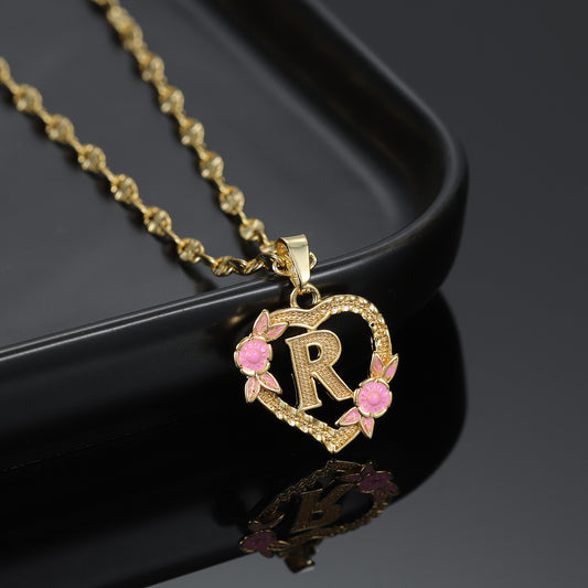 FLOWER INITIAL NECKLACE CLIP CHAIN SN237
