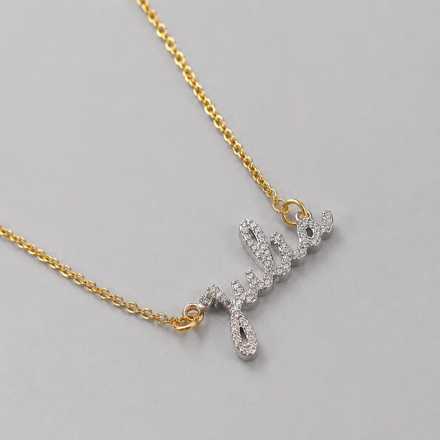 3D Custom Zircon Name Necklace Gold Artistic Script Letters Gift For Women Gift-3DN3841