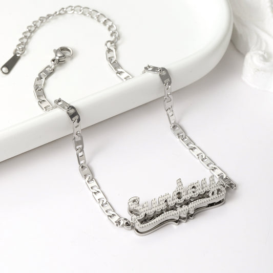 Custom Double Layer Two Tone Names Heart Bracelets QNF3156