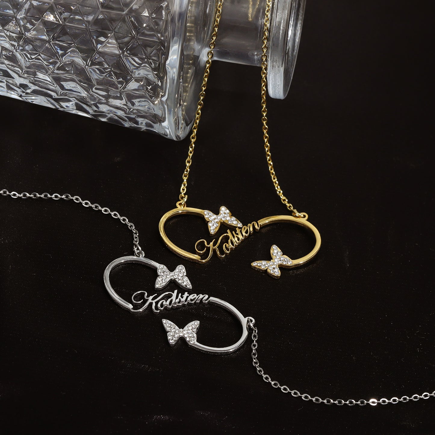 Diamond Butterfly Infinity loop Name Necklace QN860