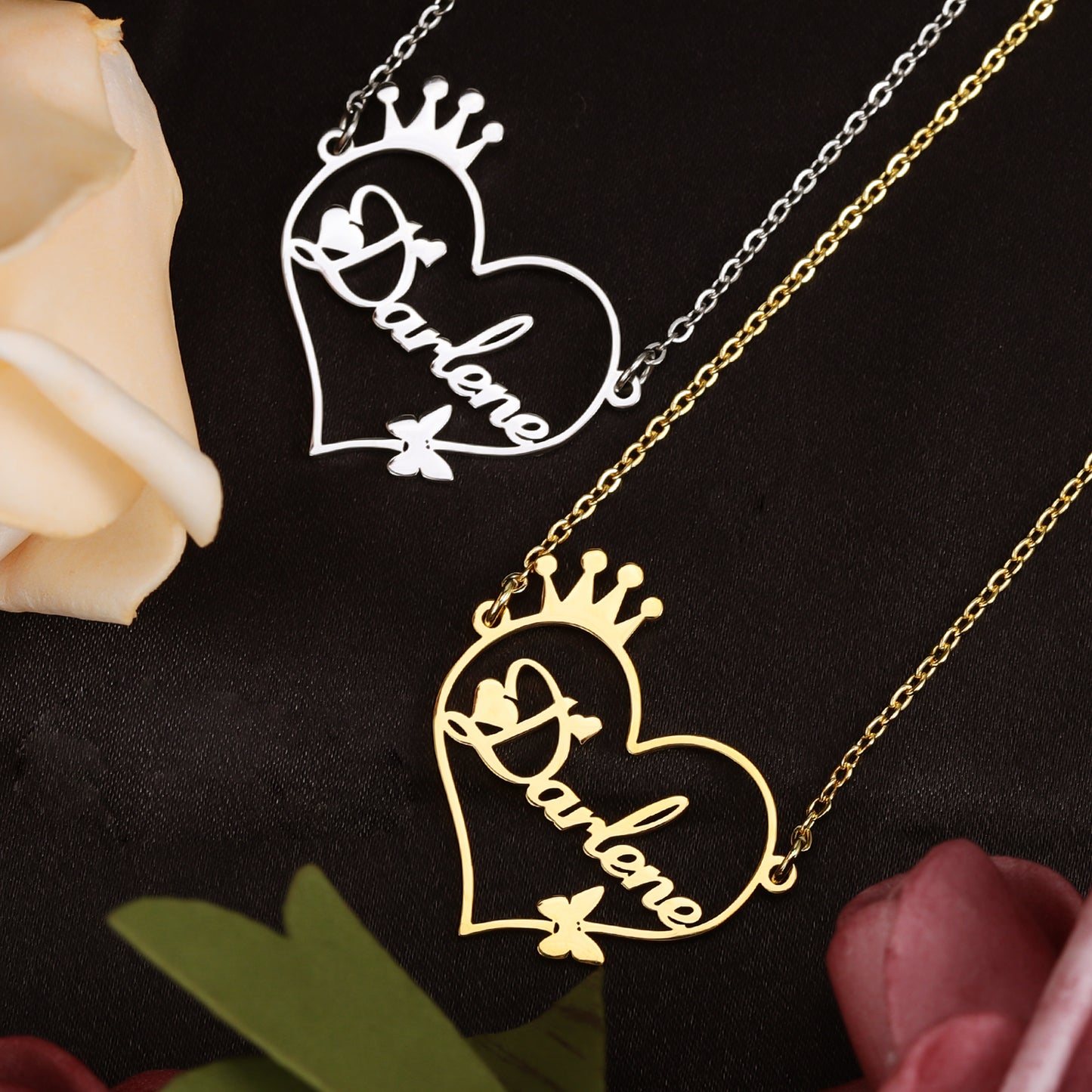 Crown Heart Custom Name Necklace QN859