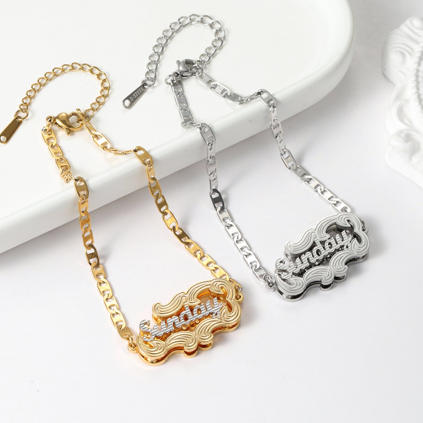 Custom Double Layer Two Tone Heart Names Bracelets QNF3157