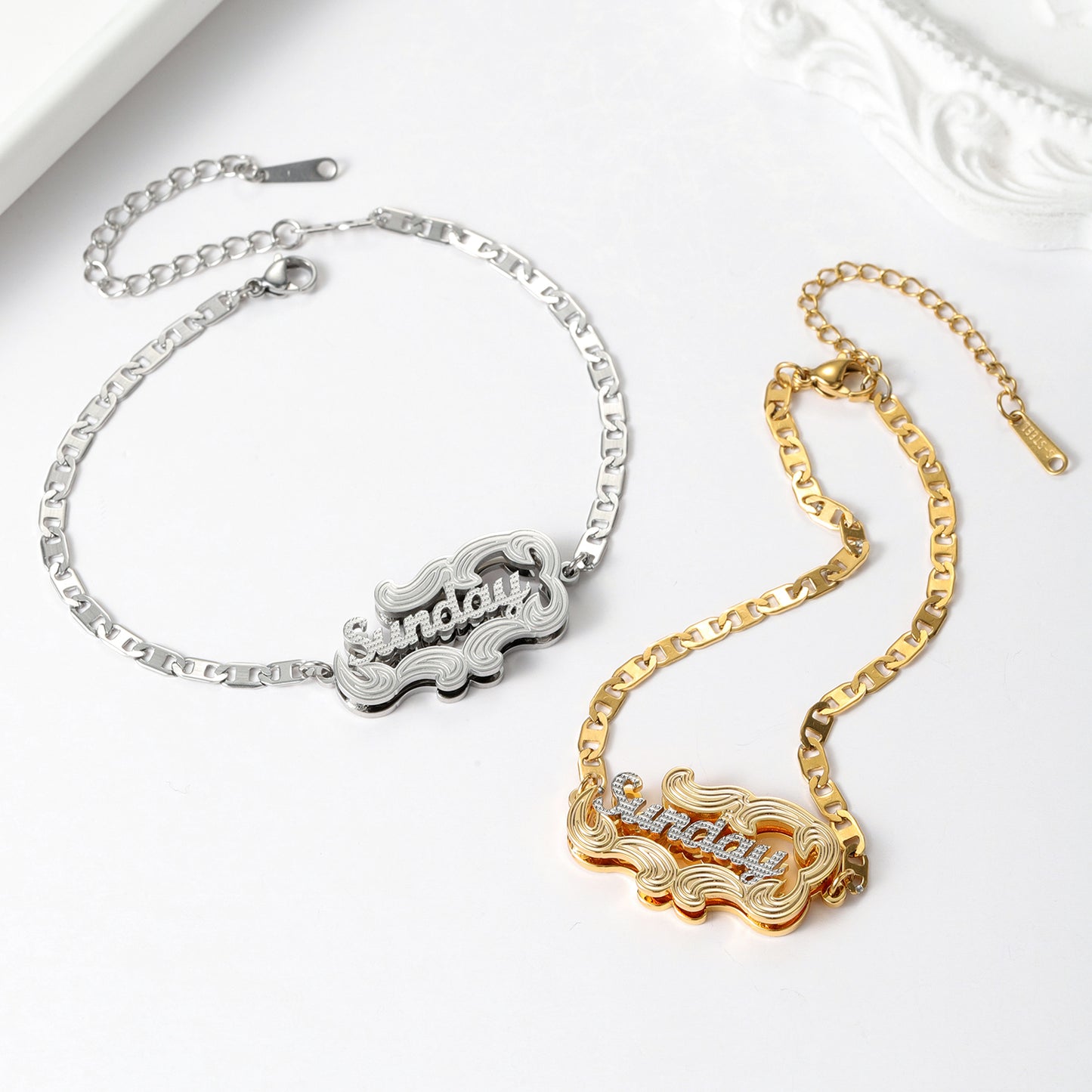 Custom Double Layer Two Tone Heart Names Bracelets QNF3157