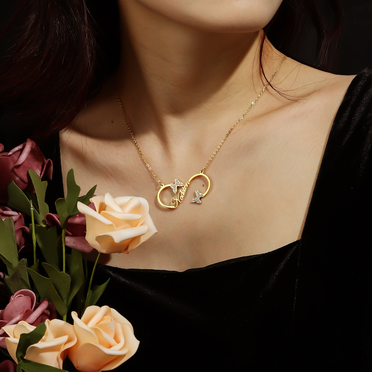 Diamond Butterfly Infinity loop Name Necklace QN860