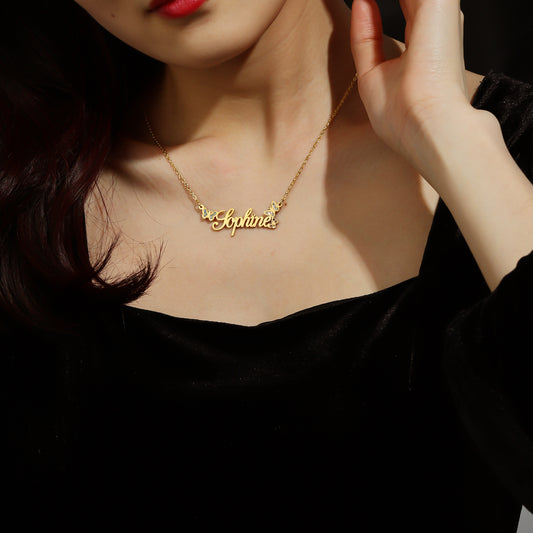 Custom Diamond  Butterfly   Name Necklaces QN857