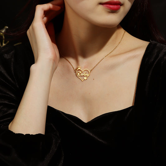 Collier de nom personnalisé couronne coeur QN859