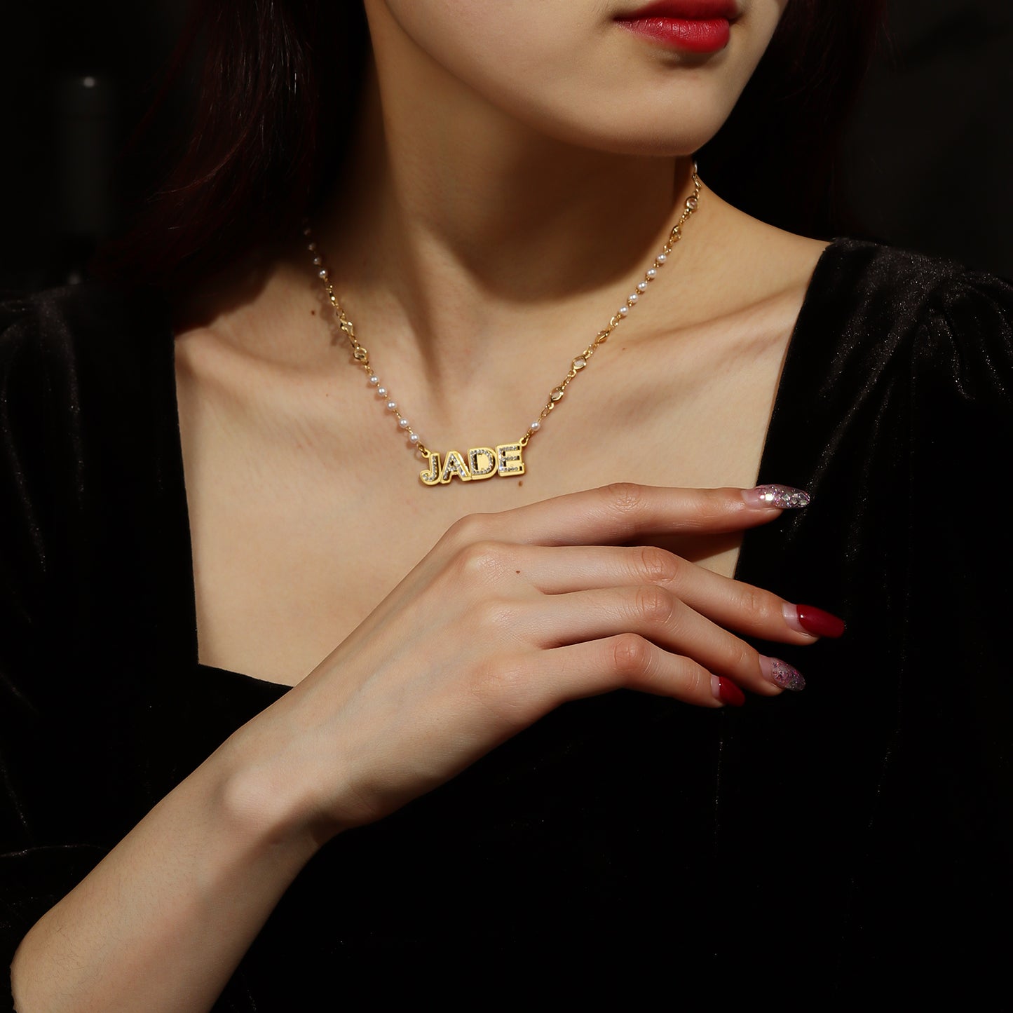 Double Layer Crystal Name Necklace MN2185