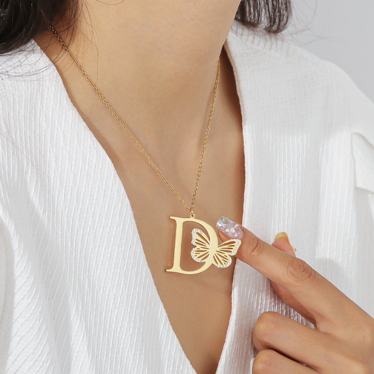 A-Z Crystal Butterfly Letter Necklace SSN3001